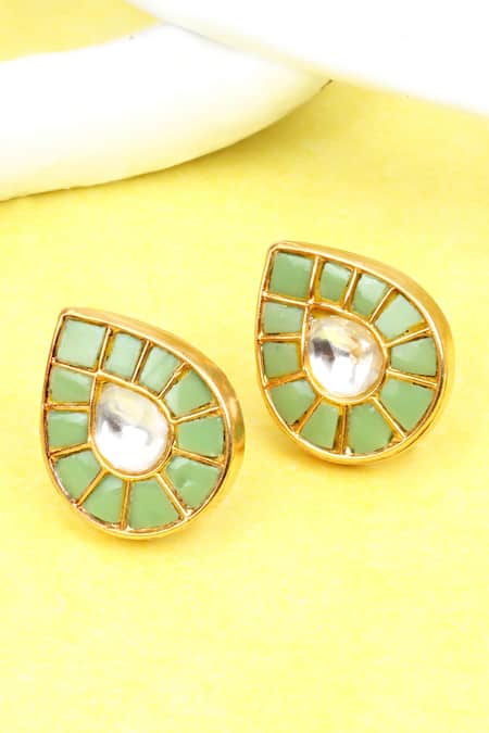 Sangeeta Boochra Gold Plated Stones, Diamonds Silver Drop Studded Earrings 