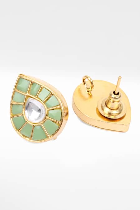 Shop Sangeeta Boochra Gold Plated Stones, Diamonds Silver Drop Studded Earrings at Aza Fashions Shop_Sangeeta Boochra_Gold Plated Stones, Diamonds Silver Drop Studded Earrings _at_Aza_Fashions