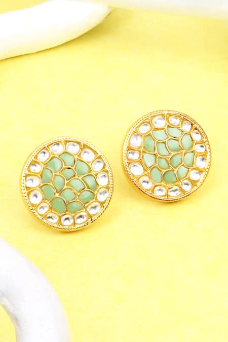 Sangeeta Boochra Gold Plated Stones, Diamonds Silver Studded Earrings 