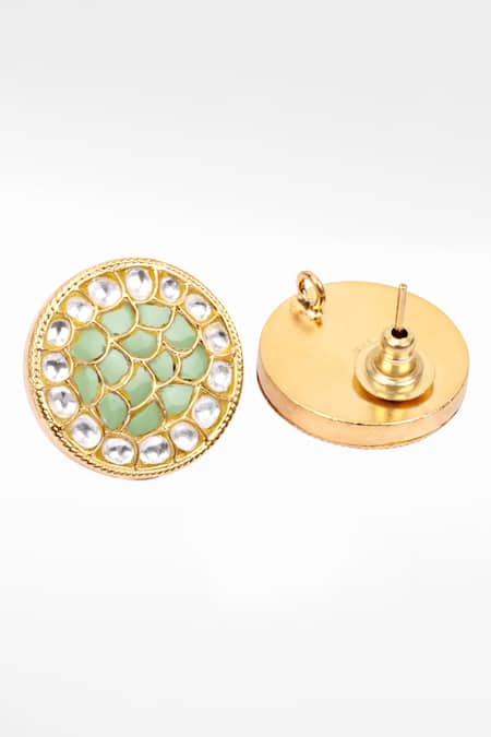 Shop Sangeeta Boochra Gold Plated Stones, Diamonds Silver Studded Earrings at Aza Fashions Shop_Sangeeta Boochra_Gold Plated Stones, Diamonds Silver Studded Earrings _at_Aza_Fashions