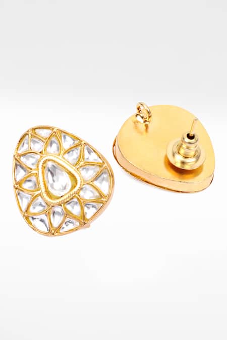 Shop Sangeeta Boochra Gold Plated Crystals Silver Triangular Kundan Work Stud Earrings at Aza Fashions Shop_Sangeeta Boochra_Gold Plated Crystals Silver Triangular Kundan Work Stud Earrings _at_Aza_Fashions