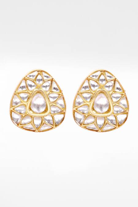 Sangeeta Boochra Gold Plated Crystals Silver Triangular Kundan Work Stud Earrings Online at Aza Fashions Sangeeta Boochra_Gold Plated Crystals Silver Triangular Kundan Work Stud Earrings _Online_at_Aza_Fashions