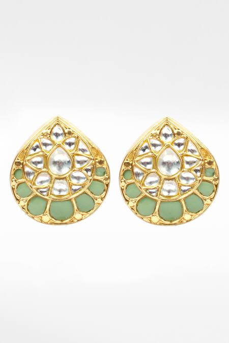 Sangeeta Boochra Gold Plated Stones, Diamonds Silver Drop Work Stud Earrings Online at Aza Fashions Sangeeta Boochra_Gold Plated Stones, Diamonds Silver Drop Work Stud Earrings _Online_at_Aza_Fashions
