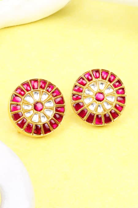 Sangeeta Boochra Gold Plated Rhinestones, Stones Round Kundan Embellished Earrings 