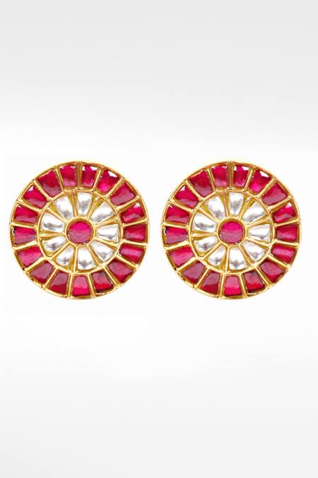 Sangeeta Boochra Gold Plated Rhinestones, Stones Round Kundan Embellished Earrings Online at Aza Fashions Sangeeta Boochra_Gold Plated Rhinestones, Stones Round Kundan Embellished Earrings _Online_at_Aza_Fashions