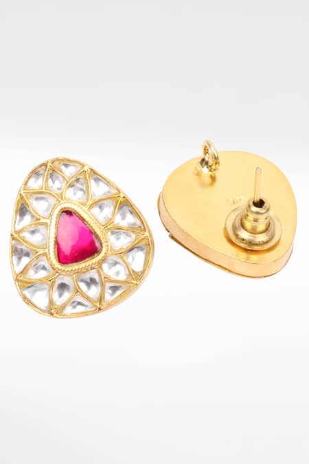 Shop Sangeeta Boochra Gold Plated Diamonds, Stones Handcrafted Kundan Embellished Earrings at Aza Fashions Shop_Sangeeta Boochra_Gold Plated Diamonds, Stones Handcrafted Kundan Embellished Earrings _at_Aza_Fashions