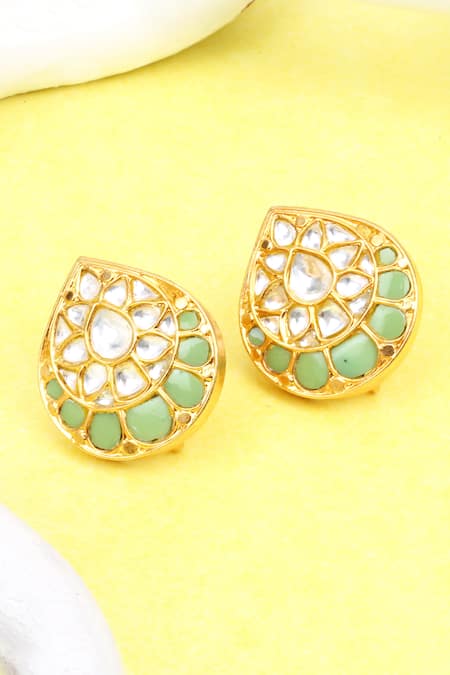 Sangeeta Boochra Gold Plated Stones Kundan Embellished Teardrop Earrings 