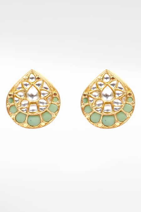 Sangeeta Boochra_Gold Plated Stones Kundan Embellished Teardrop Earrings _Online_at_Aza_Fashions