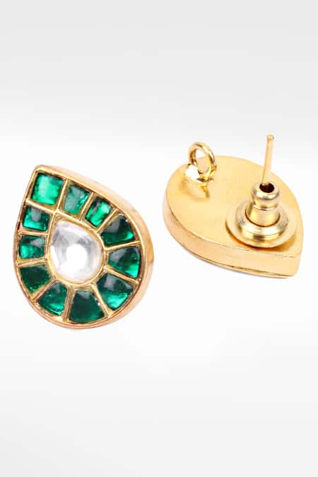 Shop Sangeeta Boochra Gold Plated Stones Kundan Embellished Handcrafted Earrings at Aza Fashions Shop_Sangeeta Boochra_Gold Plated Stones Kundan Embellished Handcrafted Earrings _at_Aza_Fashions