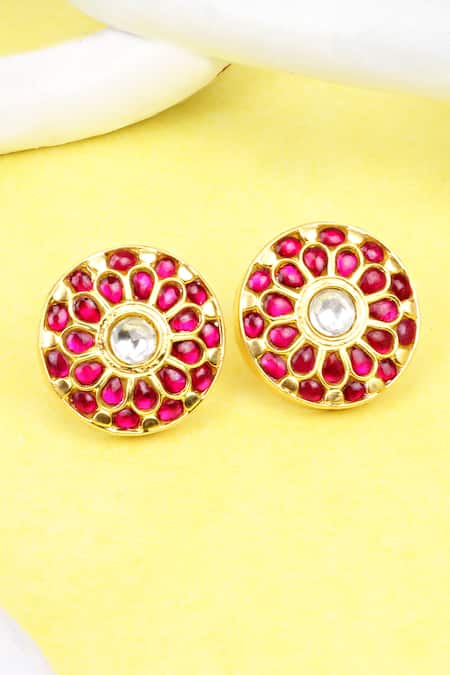 Sangeeta Boochra Gold Plated Rhinestones, Stones Floral Kundan Embellished Earrings 