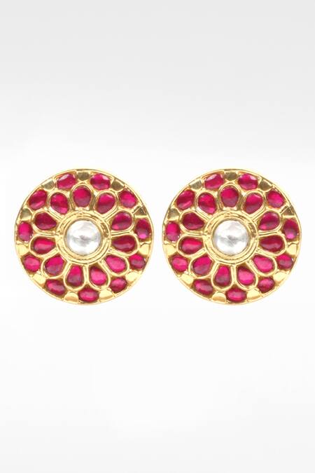 Sangeeta Boochra Gold Plated Rhinestones, Stones Floral Kundan Embellished Earrings Online at Aza Fashions Sangeeta Boochra_Gold Plated Rhinestones, Stones Floral Kundan Embellished Earrings _Online_at_Aza_Fashions