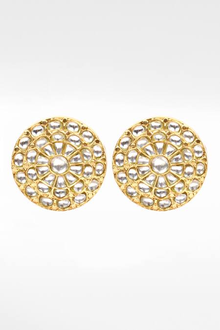 Sangeeta Boochra Gold Plated Rhinestones, Stones Round Kundan Studded Earrings Online at Aza Fashions Sangeeta Boochra_Gold Plated Rhinestones, Stones Round Kundan Studded Earrings _Online_at_Aza_Fashions