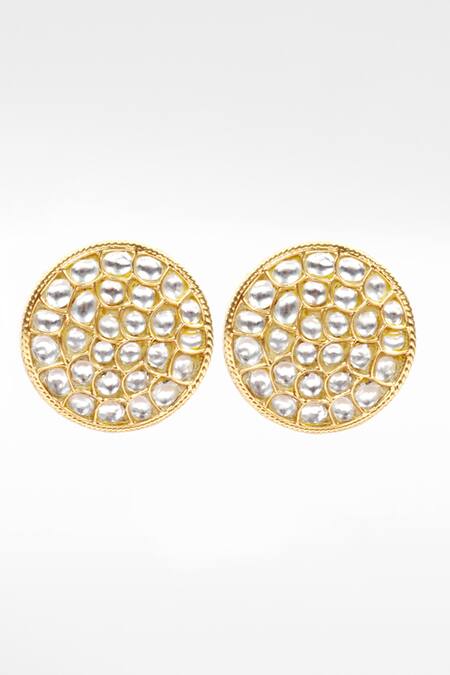 Sangeeta Boochra Gold Plated Rhinestones Round Kundan Encrusted Stud Earrings Online at Aza Fashions Sangeeta Boochra_Gold Plated Rhinestones Round Kundan Encrusted Stud Earrings _Online_at_Aza_Fashions