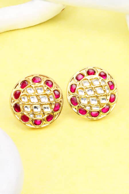 Sangeeta Boochra Gold Plated Rhinestones, Stones Kundan Studded Round Earrings 