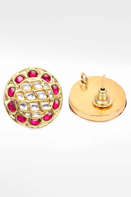 Shop_Sangeeta Boochra_Gold Plated Rhinestones, Stones Kundan Studded Round Earrings _at_Aza_Fashions