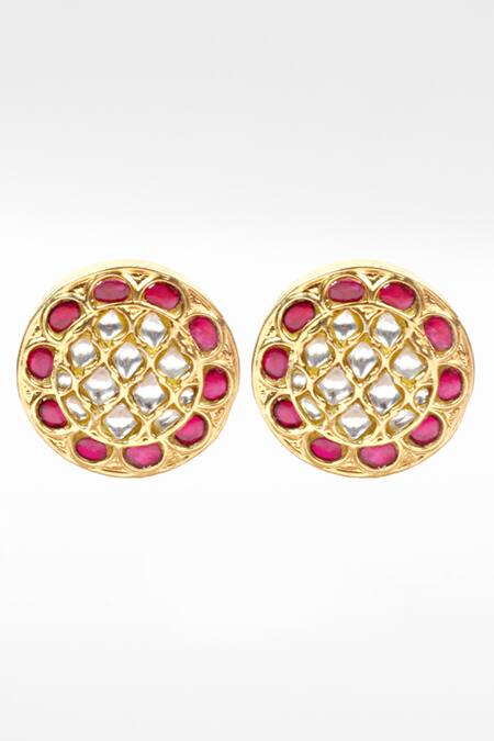 Sangeeta Boochra_Gold Plated Rhinestones, Stones Kundan Studded Round Earrings _Online_at_Aza_Fashions