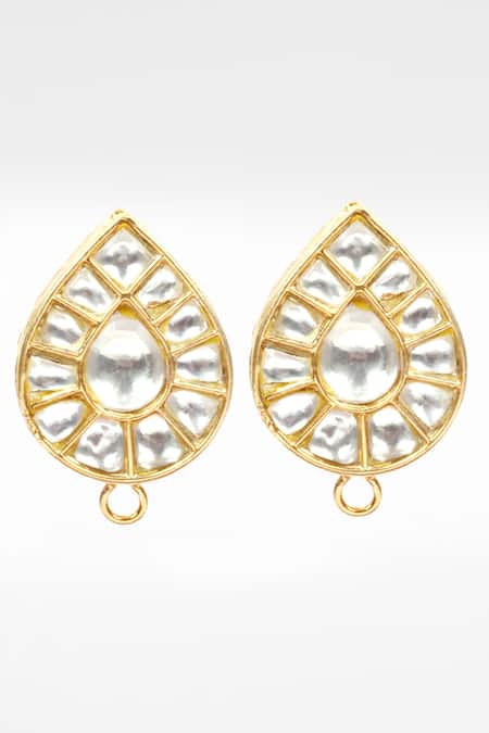 Sangeeta Boochra_Gold Plated Stones, Zari Drop Shaped Kundan Earrings _Online_at_Aza_Fashions