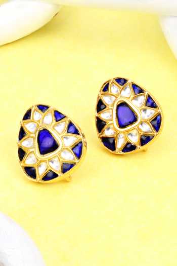 Buy Sangeeta Boochra Gold Plated Stones Floral Kundan Encrusted Earrings at Aza Fashions Buy_Sangeeta Boochra_Gold Plated Stones Floral Kundan Encrusted Earrings _at_Aza_Fashions
