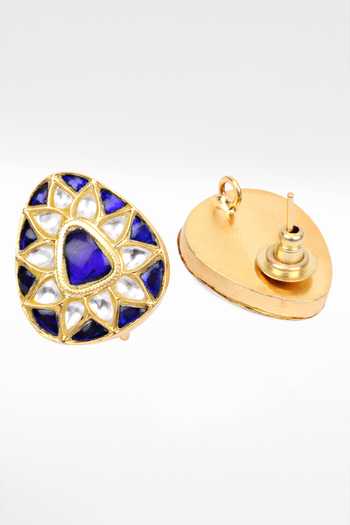 Shop Sangeeta Boochra Gold Plated Stones Floral Kundan Encrusted Earrings at Aza Fashions Shop_Sangeeta Boochra_Gold Plated Stones Floral Kundan Encrusted Earrings _at_Aza_Fashions