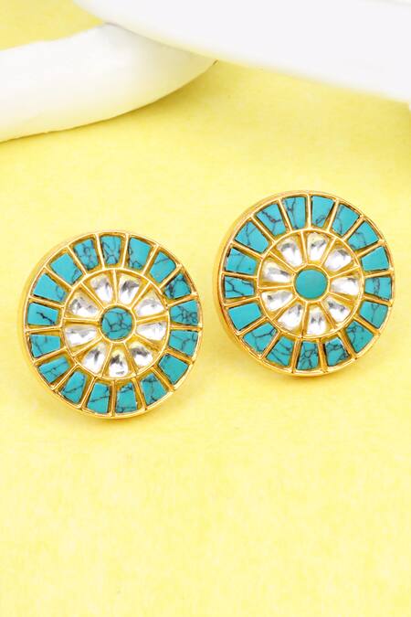 Turquoise Earrings Pendant Set 14k Gold F Handmade 10mm Round Hadar De –  Hadar Designers I Unique Handmade Jewelries