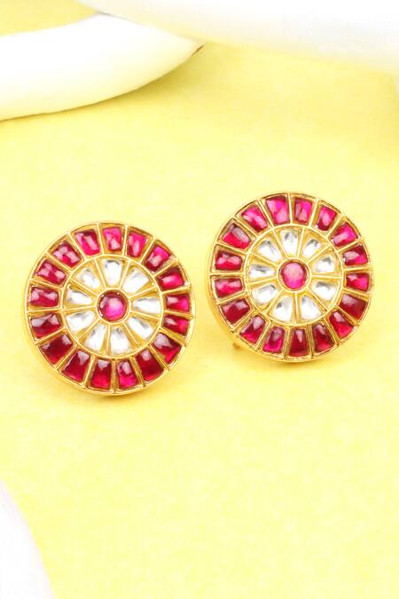 Bule Stones With Pearls Round Shaped Flower Design Earrings For  Bharatanatyam Dance And Temple Buy Online