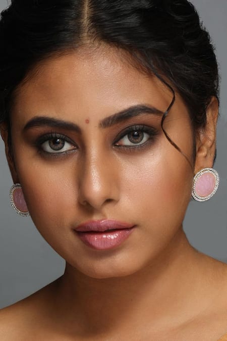 Mnsh Pink Stones Lotus Embellished Stud Earrings 