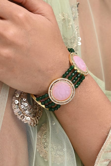 Shop Pink Semi-Precious Stone Bracelet by HOUSE OF D'ORO at House of  Designers – HOUSE OF DESIGNERS