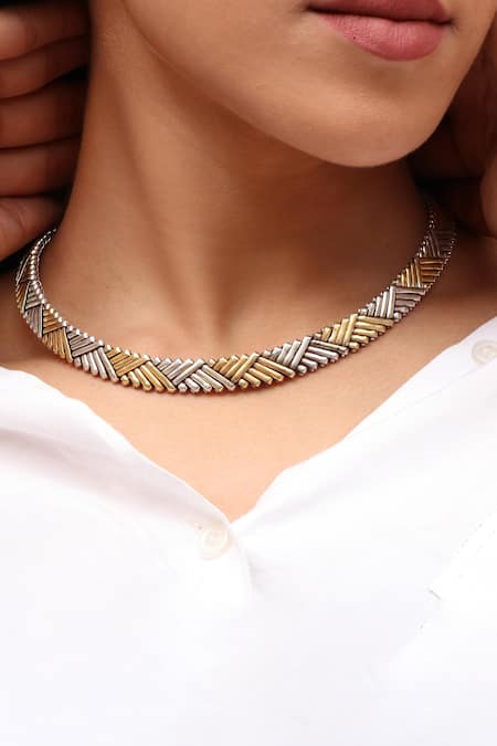 Noor Gold Plated Stone Silver Carved Necklace Set