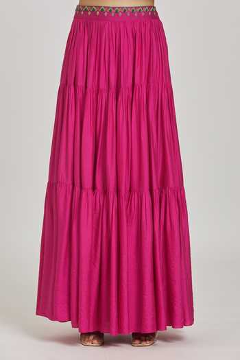 Khwaab By Sanjana Lakhani_Pink Silk, Cotton, Tulle Embroidery, Floral Zardozi Work Blouse Lehenga Set _at_Aza_Fashions