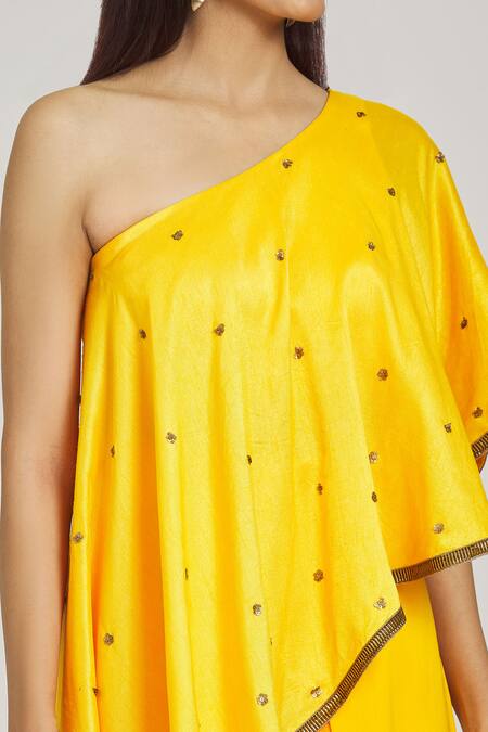 Buy Samyukta Singhania Yellow Silk, Crepe, Modal Sequins, Aari Work Kaftan Top With Flared Pant Online at Aza Fashions Buy_Samyukta Singhania_Yellow Silk, Crepe, Modal Sequins, Aari Work Kaftan Top With Flared Pant _Online_at_Aza_Fashions