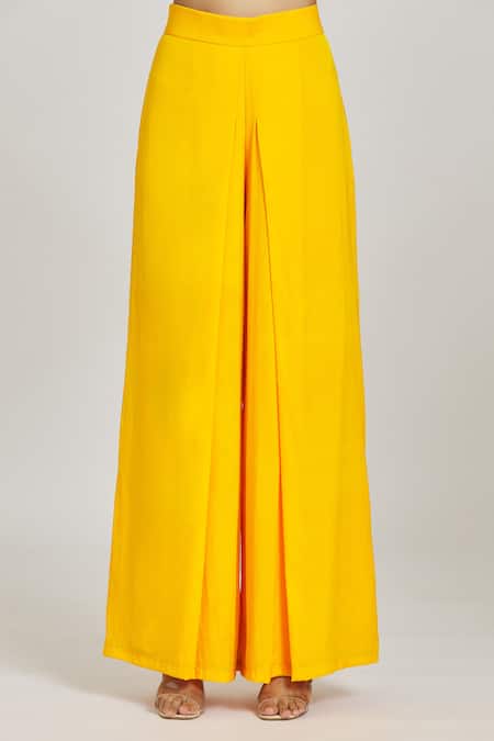 Shop Samyukta Singhania Yellow Silk, Crepe, Modal Sequins, Aari Work Kaftan Top With Flared Pant Online at Aza Fashions Shop_Samyukta Singhania_Yellow Silk, Crepe, Modal Sequins, Aari Work Kaftan Top With Flared Pant _Online_at_Aza_Fashions