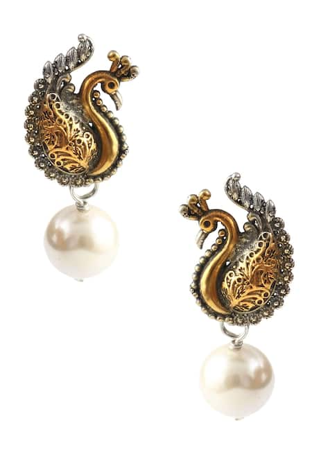 Antique Peacock Earring With Matte Gold Plating – diya jewellery india