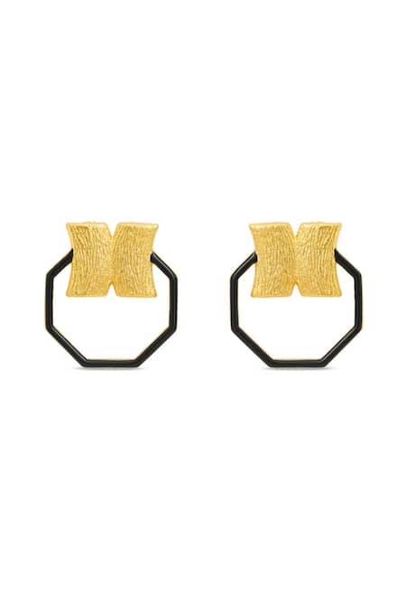 Shop Mnsh Black Imitation Diamonds Candy Hexa Earrings at Aza Fashions Shop_Mnsh_Black Imitation Diamonds Candy Hexa Earrings _at_Aza_Fashions