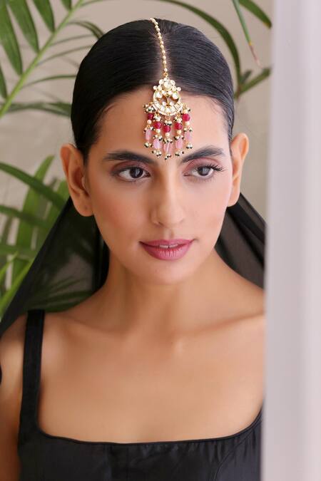Swabhimann_Gold Plated Floral Kundan Maangtikka _Online_at_Aza_Fashions