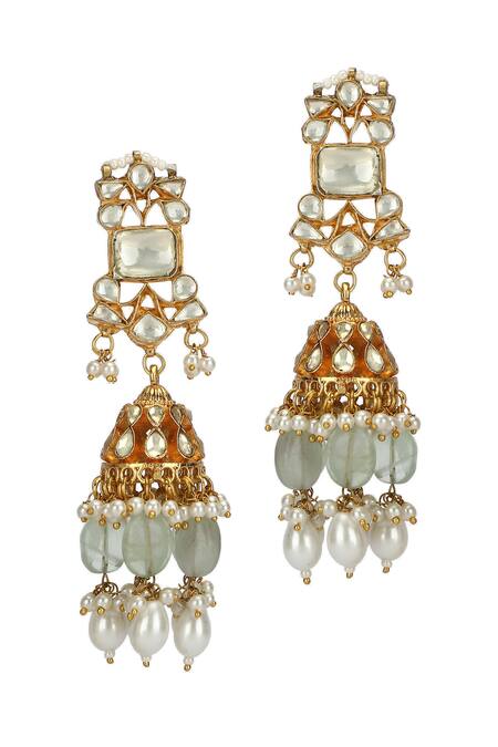 Auraa Trends_Gold Plated Stones, Pearls Kundan Embellished Choker And Earrings Set _at_Aza_Fashions