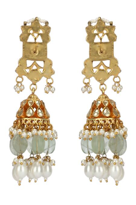Buy_Auraa Trends_Gold Plated Stones, Pearls Kundan Embellished Choker And Earrings Set 