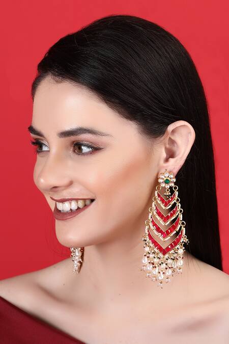 Buy_Auraa Trends_Gold Plated Stones, Piping Handcrafted Embellished Earrings _Online_at_Aza_Fashions