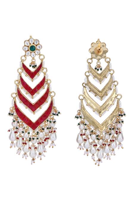 Shop_Auraa Trends_Gold Plated Stones, Piping Handcrafted Embellished Earrings _Online_at_Aza_Fashions