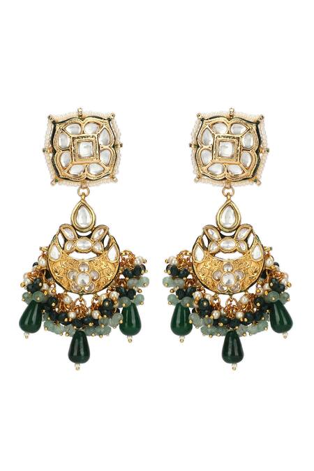 Auraa Trends_Gold Plated Stones, Piping Embellished Pendant Drop Necklace Set _at_Aza_Fashions