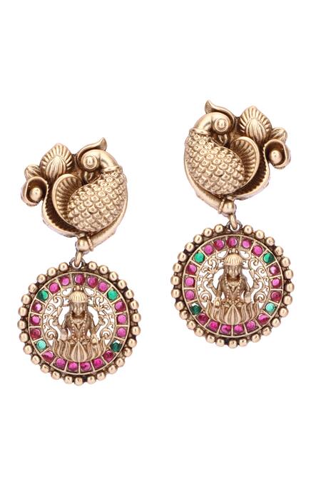 Auraa Trends_Gold Plated Stones Temple Motif Embellished Choker Set _at_Aza_Fashions