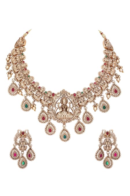 Auraa Trends Temple Motif Carved Necklace Set 