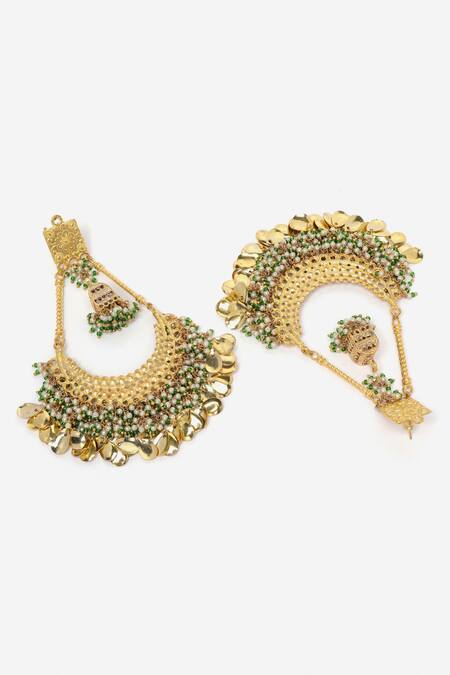 Buy_Dugran By Dugristyle_Gold Plated Fabric Flowers, Tassels Pearl Embellished Chandbali Earrings _Online_at_Aza_Fashions