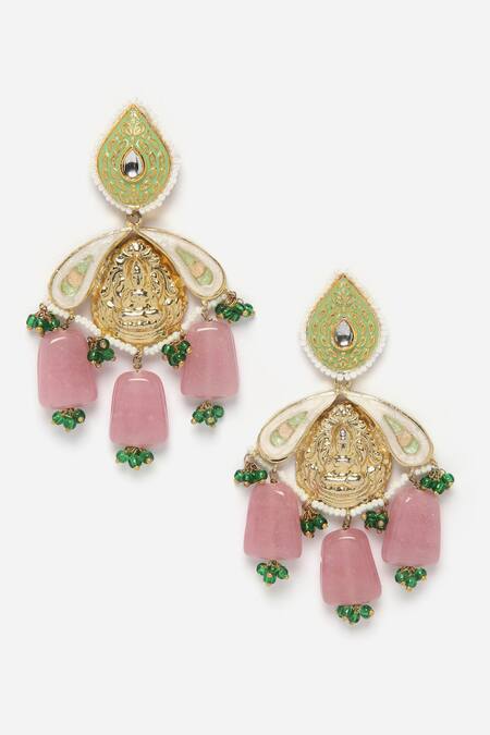 Dugran By Dugristyle_Pink Pearls, Stones, Rhinestones Kundan Embellished Earrings _Online_at_Aza_Fashions