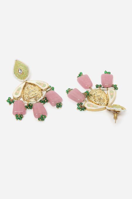 Buy_Dugran By Dugristyle_Pink Pearls, Stones, Rhinestones Kundan Embellished Earrings _Online_at_Aza_Fashions