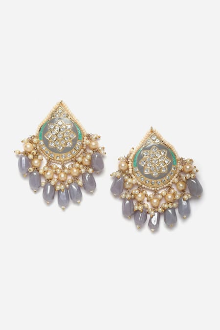 Dugran By Dugristyle_Grey Diamonds, Pearls, Stones American Embellished Earrings _Online_at_Aza_Fashions