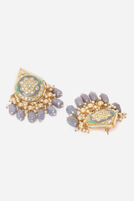 Buy_Dugran By Dugristyle_Grey Diamonds, Pearls, Stones American Embellished Earrings _Online_at_Aza_Fashions