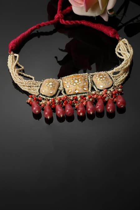 Shop Dugran By Dugristyle Peach Meenakari Work Choker Necklace at Aza Fashions Shop_Dugran By Dugristyle_Peach Meenakari Work Choker Necklace _at_Aza_Fashions