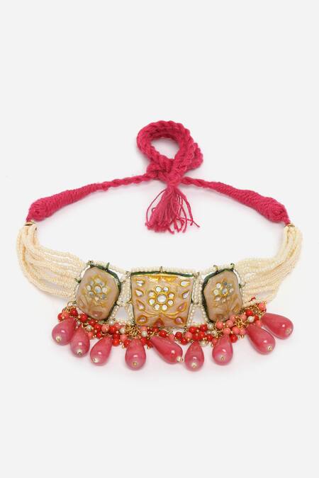 Dugran By Dugristyle Peach Meenakari Work Choker Necklace Online at Aza Fashions Dugran By Dugristyle_Peach Meenakari Work Choker Necklace _Online_at_Aza_Fashions
