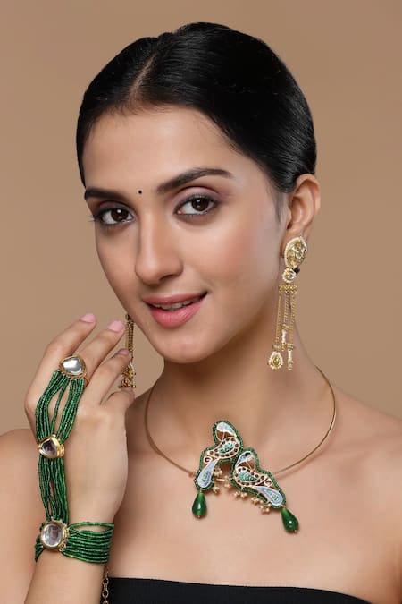 Dugran By Dugristyle Peacock Kundan Embellished Necklace 