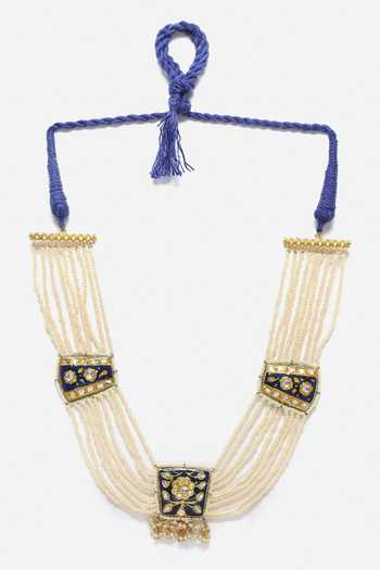 Dugran By Dugristyle_Blue Kundan And Pearl Embellished Long Necklace _Online_at_Aza_Fashions